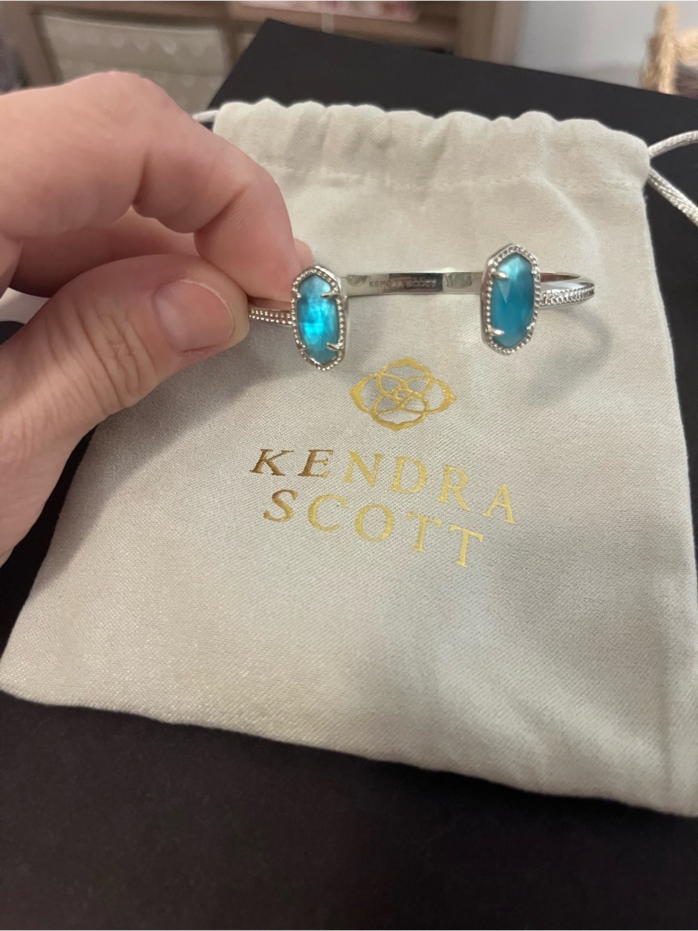 Kendra Scott Silver Cuff Bracelet with Turquoise Blue Stones